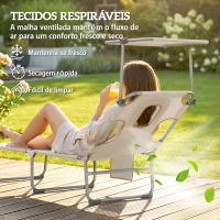 Outsunny Conjunto de 2 Espreguiçadeiras Dobráveis com Dossel 360° Encosto 5 Posições Orifício Facial e Textilene 550 g/m² 188x56x27 cm Bege(m-7)