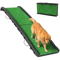 PawHut Rampa para Cães com Relva Artificial 155 cm Dobrável com Pega Ângulo Ajustável Verde(m-11)