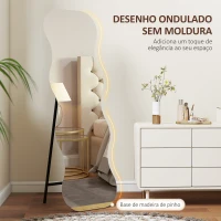 HOMCOM Espelho de Pé 160x50 cm sem Moldura Espelho de Corpo Inteiro com Forma Ondulada Suporte e Base de Madeira Preto(m-6)