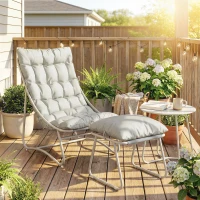 Outsunny Bistro Set for Garden, 3 Piece Outdoor Table and Chair with Footstool and Removable Cushions, Comfy Balcony Furniture(m-2)