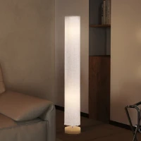 HOMCOM Floor Lamp for Living Room, 47" Modern Standing Lamp with Linen Shade, Wooden Base, Grey(m-2)