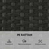 Outsunny Set 2 Șezlonguri de Grădină din Ratan cu Măsuță Laterală și Spătar Reglabil, 184x60x22 cm, Gri Închis(m-7)