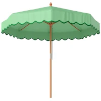 Outsunny Guarda-sol de Jardim Redondo com Volantes Retro Chic Aspeto Madeira Proteção Solar UV 230 cm Verde Claro(m-7)