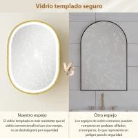 HOMCOM Armario de Baño con Espejo y Luces LED de 3 Colores Armario de Pared Ovalado con Función Memoria y Antivaho Dorado(m-8)