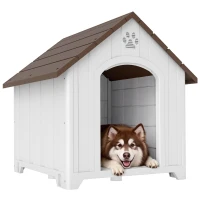 PawHut Casota para Cães de Exterior em Plástico com 2 Janelas, Base Elevada, Estacas Castanho Escuro(m-10)