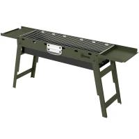 Outsunny Portable BBQ Grill, Foldable Charcoal Grill for Camping and Picnics with 2 Side Shelves and Handle, Green(m-11)