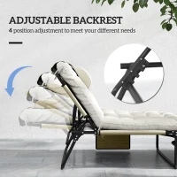 Outsunny Leżak plażowy, 4-stopniowa regulacja oparcia, poduszka, boczna kieszeń, zagłówek, 68 x 189 x 33 cm, beżowy(m-4)