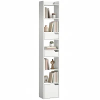 HOMCOM Estantería para Libros con 2 Cajones y Puerta Librería Estrecha con 6 Estantes Abiertos 32x24x181,5 cm Blanco(m-10)