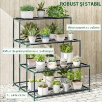 Outsunny Raft Suport Plante cu 4 Niveluri din Oțel, 94x84x110 cm, Verde Închis(m-5)