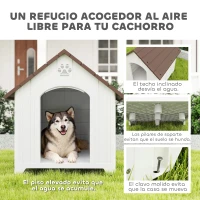PawHut Caseta para Perros Exterior Casa para Perros Extragrandes de Plástico con 2 Ventanas Base Elevada Estacas Marrón Oscuro(m-4)