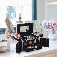 HOMCOM Mallette de maquillage professionnelle cosmétique vanity beauté portable Divers compartiments 29x21x20cm Aluminium(m-10)