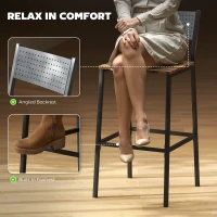 HOMCOM Set 2 Scaune de Bar cu Spătar și Suport pentru Picioare Integrat în Stil Industrial, Maro Rustic(m-5)