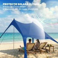 Outsunny Cort de Plajă pentru 2-4 Persoane, Covoraș, Lopată, Protecție Solară UPF50+, Albastru(m-4)