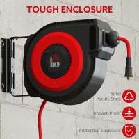 HOMCOM Szpula na wąż z mechanizmem zwijającym, 16,5 m długości węża, montaż ścienny, Czerwony+Czarny(m-6)