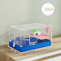 PawHut Jaula para Hámster Casa para Roedores con Rueda de Ejercicio Cuenco Bebedero Casita Rampas para Jerbos 47x30x27 cm Azul(m-3)