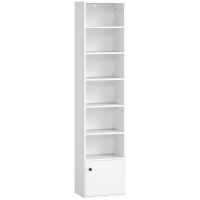 HOMCOM 7-stufiges Bücherregal Modernes Regal mit offenen Regalböden und Tür 40x30x180 cm Weiß