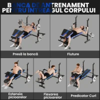 HOMCOM Bancă Multifuncțională Reglabilă cu Suport pentru Bară, Bancă de Greutăți din Oțel și Plastic, 175x139x127 cm, Negru(m-4)