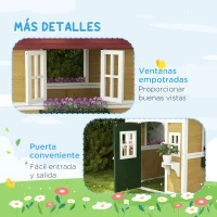 Outsunny Casita de Madera Infantil con Puerta Ventanas Jardineras y Repisas con Detalles de Color 114x126,4x135 cm Natural(m-7)