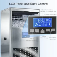 HOMCOM Komercyjna Maszyna do Lodu 45 kg/24H, Stal Nierdzewna, 15 kg Pojemności, Funkcja Samoczyszczenia, Srebrna(m-5)