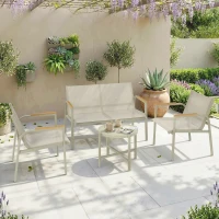 Outsunny Gartenmöbel Set wetterfest Metall Sitzgruppe für 4 Personen Gartenlounge mit 2er-Sofa 2 Sesseln Beistelltisch Grün(m-2)