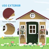 Outsunny Casita de Madera Infantil con Puerta Ventanas Jardineras y Repisas con Detalles de Color 114x126,4x135 cm Natural(m-5)