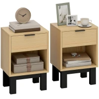 HOMCOM Set aus 2 schmalen Nachttischen Moderne Nachttische mit Schublade Offenes Fach 35x26x50 cm Eiche(m-7)