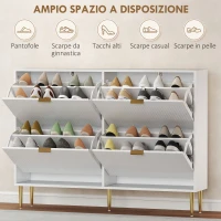 HOMCOM Scarpiera Slim per 20 Paia di Scarpe con 4 Cassetti a Ribalta e Ripiani Regolabili, 105x24x91.5 cm, Bianco(m-5)