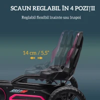HOMCOM Go Kart cu pedale, mașină pentru copii, scaun reglabil, roz și negru(m-4)