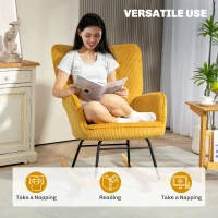 HOMCOM Fotel bujany, tapicerowany fotel z imitacją sztruksu, z podłokietnikami, wysokim oparciem, drewnianymi płozami, nowoczesny fotel relaksacyjny do salonu i sypialni, do 120 kg, żółty(m-6)