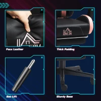 HOMCOM Fotel do gier z kocimi uszami, odchylane oparcie, wysuwany podnóżek, do 120 kg, różowy/czarny(m-8)