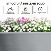 Outsunny Jardinieră Ridicată cu 2 Ghivece Laterale și Raft pentru Unelte, din Lemn de Brad, 149x46x76 cm, Gri(m-9)