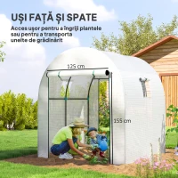 Outsunny Seră Tip Tunel pentru Grădină 1.8x1.8x2 m din Oțel și PE Anti-UV cu Uși Rulabile și Ferestre, Albă(m-5)