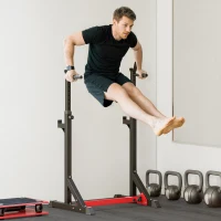 HOMCOM Support pour haltères support de squat barres de support hauteur règlable manivelle à barre parallèle gymnase à la maison acier 77-122 x 73 x 121-171 cm rouge noir(m-10)