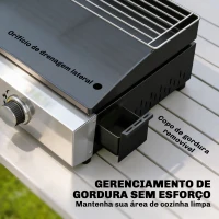 Outsunny Barbecue a Gás com 3 Queimadores 7,5 kW Barbecue Portátil com Placa Grelha de Aquecimento e Recipiente de Gordura Preto(m-6)