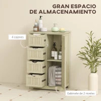 kleankin Armario de Baño Columna de Baño Estrecha con 4 Cajones y Estante Ajustable Estilo Moderno 56x30x83 cm Madera Natural(m-4)