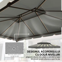 Outsunny Acoperiș pentru Foișor 3x4 m cu 2 Nivele și 8 Găuri de Drenaj din Poliester Gri Deschis(m-4)