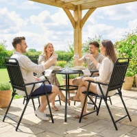 Outsunny Juego de 4 Sillas de Jardín Exterior Plegables con Reposabrazos Respaldo y Asiento Marco Metálico 55x63x93 cm Negro(m-9)