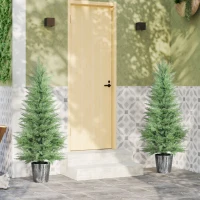 HOMCOM 135cm Artificial Cypress Trees Set of 2, UV Resistant Artificial Plants with Decorative Pot, Fake Plants for Indoor Outdoor Decor, Green(m-6)