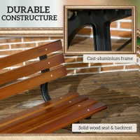 Outsunny Ławka dla 2 osób, do ogrodu i tarasu, Żeliwo + Drewno naturalne, 120 x 57 x 70 cm, Brązowy(m-5)