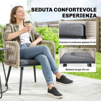Outsunny Set 2 Sedie da Giardino con Cuscini e Braccioli, in Acciaio e Rattan PE, 54x65x80 cm, Grigio Scuro(m-6)