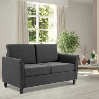 HOMCOM Canapé 2 Places Design scandinave dim. 141L x 70l x 78H cm Pieds Bois Massif Tissu Lin Gris foncé(m-10)