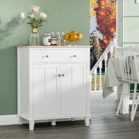 HOMCOM Buffet de Cuisine Commode Meuble de Rangement pour Chambre, Salon Bureau avec 2 Portes 2 tiroirs - 76 x 48 x 91 cm - Blanc et Aspect Bois(m-10)