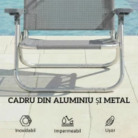 Outsunny Șezlong Reclinabil cu 6 Nivele, Copertină Reglabilă și Tetieră, din Aluminiu și Plasă, 62x68x79, Gri(m-8)