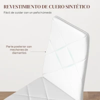 HOMCOM Set de 6 Sillas de Comedor Tapizadas de Cuero Sintético con Respaldo Alto y Patas de Acero 41x50x97 cm Blanco(m-5)