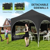 Outsunny 3 x 6m Pop Up Gazebo Shelter with Sides, 6 Sandbags, Peak Top Garden Party Tent Marquee with Carry Bag, Black(m-7)