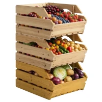 Outsunny Suporte de Cesto de Frutas em Madeira de Pinho de 3 Andares Removíveis para Frutas e Legumes 37,5x27x60 cm Natural(m-6)