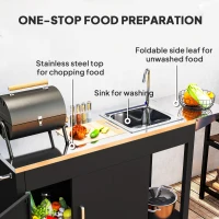 Wózek grillowy z blatem roboczym, szafką i zlewem(m-5)