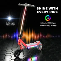 SPORTNOW Electric Scooter for Kids, Foldable E Scooter for Age Age 6+ with LED Display, RGB lights, Up to 16km/h, Red(m-7)