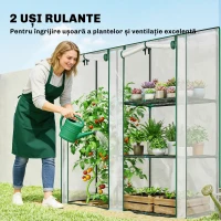 Outsunny Seră Verticală cu 2 Secțiuni și 3 Rafturi, din Plastic și Oțel, 143x45x151 cm, Verde Închis și Transparent(m-5)