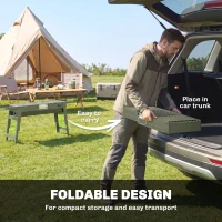 Outsunny Portable BBQ Grill, Foldable Charcoal Grill for Camping and Picnics with 2 Side Shelves and Handle, Green(m-4)